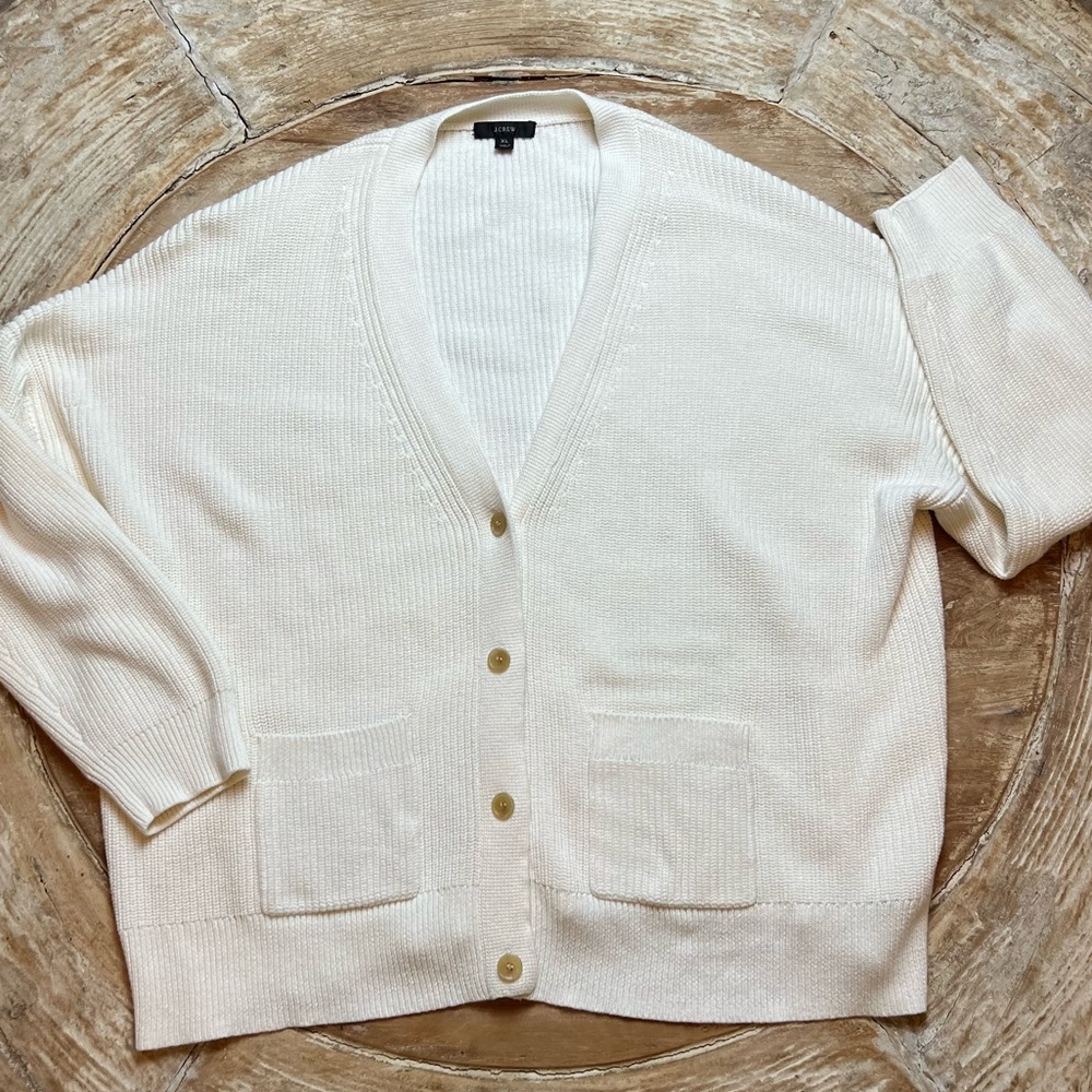 JCREW Cotton & Cashmere V-Neck Boyfriend Cardigan, Size XL